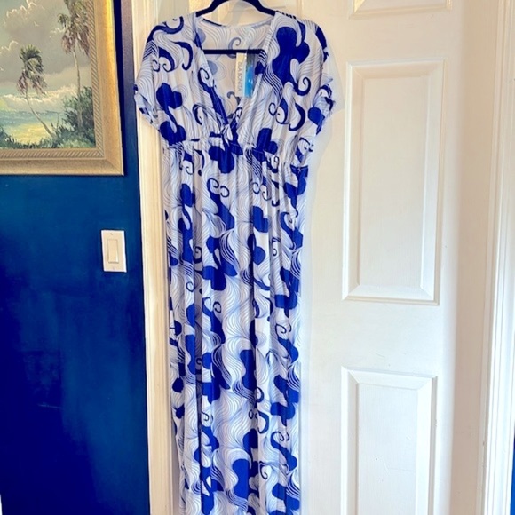 NWT Women’s Isla Bonita Blue & White Polyester & Spandex Beach Cover Up Dress - Picture 1 of 11